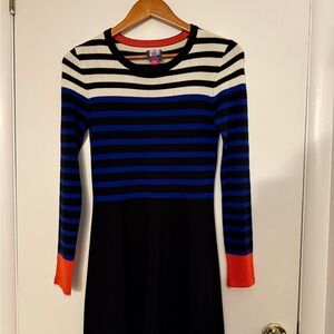 Vince Camuto Black and White Striped Top with Orange Trim